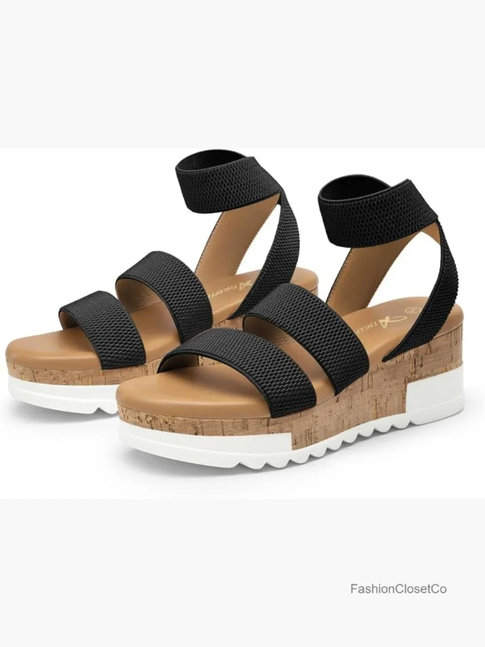 Woven Platform Wedge Sandals with Ankle Strap, Cushioned Footbed